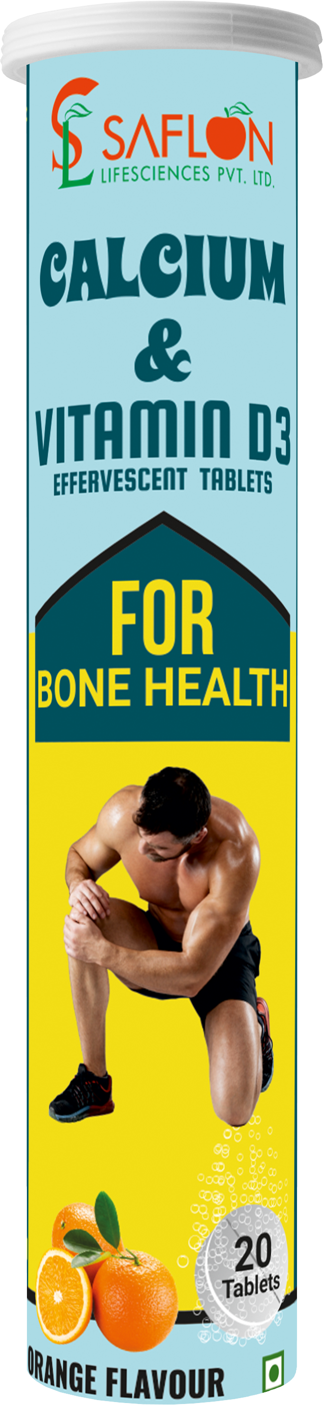 Saflon Lifesciences Calcium & Vitamin D3 Effervescent Tablets.